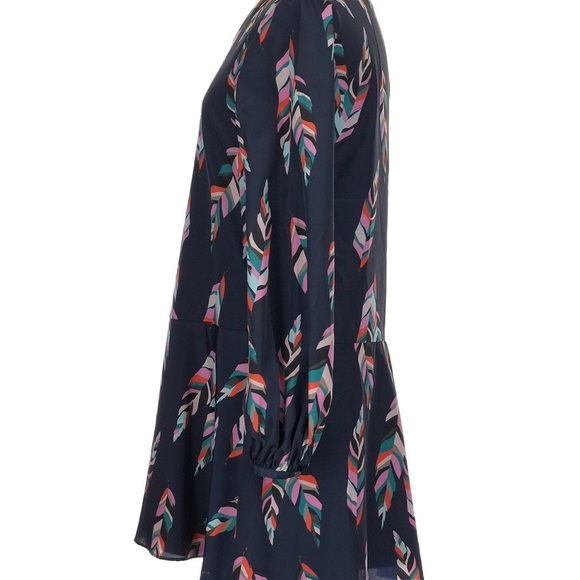 Crosby by Mollie burch blue and multi color feathers cold shoulder long sleeves - Picture 4 of 5